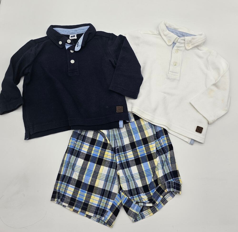 Janie and Jack Boys Size 6-12M 3 Piece Plaid Short and Long Sleeve Shirt Lot